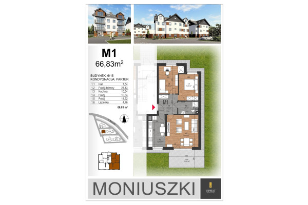 biłgorajski, Biłgoraj, Moniuszki, Mieszkanie M1 6/15, 66,83 m2